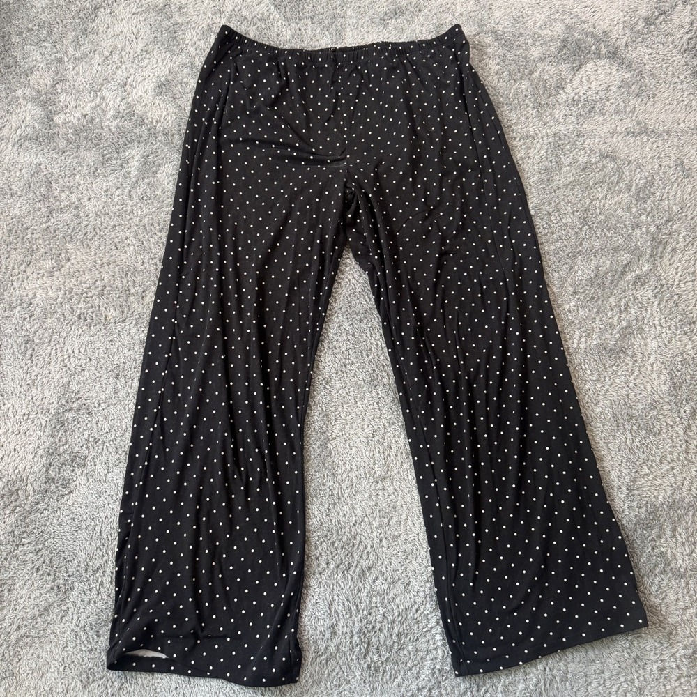 Tart Intimates Womens Polka Dot Lounge Pants 1X Black White Stretch Wide Leg